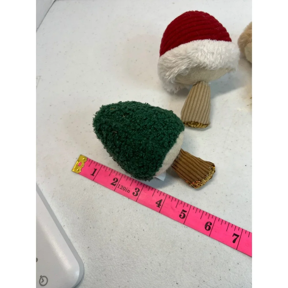 Wondershop Mushroom Christmas Ornaments Set of 4 Red Green Tan Plush Fabric